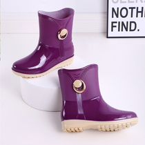 Four Seasons Rain Shoes Woman Short Drum Adults Plus Suede Rain Boots Fashion Waterproof Shoes Ladies Anti Slip Middle Silo Rubber Shoes Cover Shoes Warm