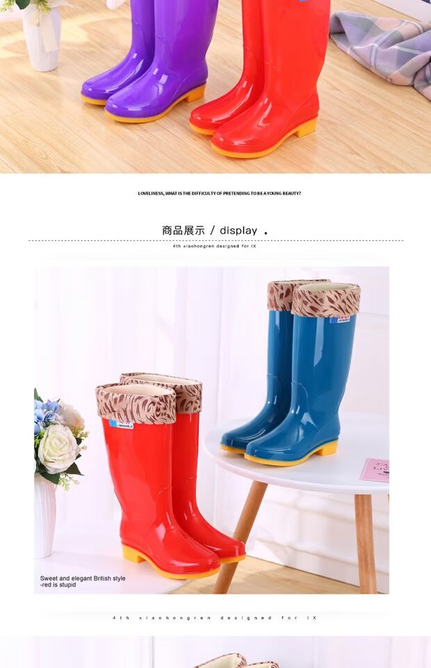 Cộng với giày đi mưa nhung nữ ống ấm nước mưa chống trượt giày nữ chống trượt giày cao su cao dành cho người lớn cộng với giày ống nước giầy nhựa đi mưa