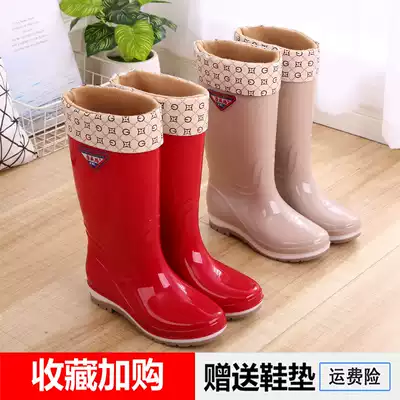 Rain Boots Women's high tube fashion rain boots long tube water boots water shoes plus velvet non-slip rubber shoes galoshes winter rain shoes thickened