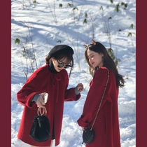 Mushroom Mushroom Christmas New Year B with Little Witch Long Cloak Wool Coat