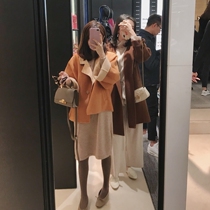 Mushroom Mushroom Cranberry Powder and Cream Apricot Orange Full Wool Double-sided Twilet Coat Top