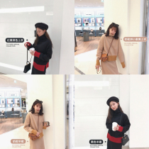 Golden mushroom mushroom contrast stitching with coat and highlights of retro temperament knitted suit skirt women