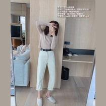 Mushroom mushroom burst velvet pants solid color high waist jeans women loose temperament thin straight pants