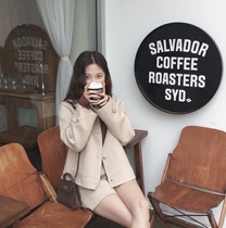 Golden mushroom mushroom western herringbone double-sided suit silhouette long-sleeved wool coat shorts