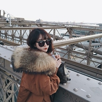 Mushroom mushroom oversized raccoon fur collar caramel hair collar cotton coat coat