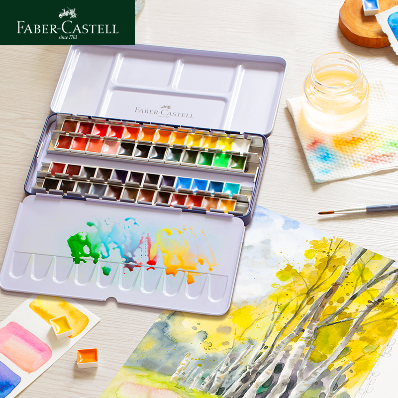 ファーバーカステル セミドライ 固形水彩絵具 鉄箱 顔料 学生 初心者 絵画 24色 36色 48色 アート 特殊水彩ツールセット