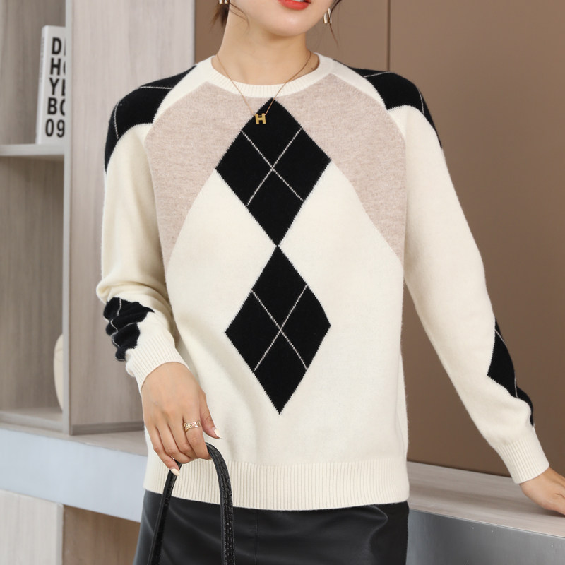 Ordos City 100% Pure Kashmir Cardigan Women's Pullover Round Neck Loose Joker Knitted Large Size Base Sweater