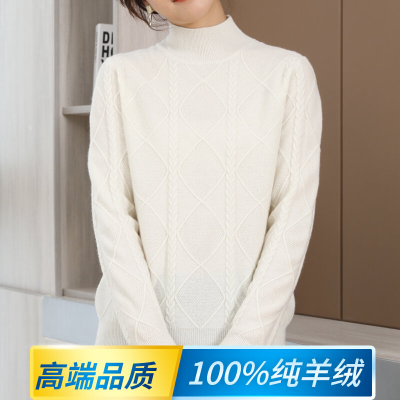 High-end 100% pure cashmere sweater women semi-high neck knit shirt slim body fit inside Korean slim sweater sweater women