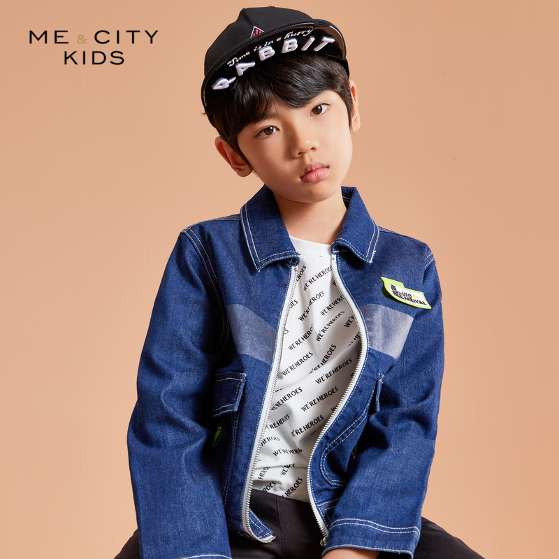 Mihidi mecity trẻ em quần áo 20 mới hồ sơ boy túi xu hướng đẹp trai denim jacket.