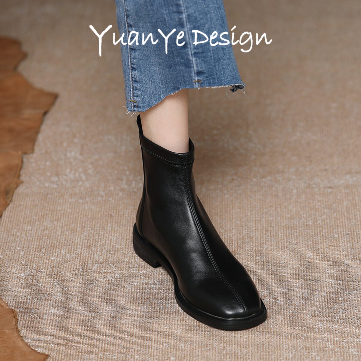 The original square flat elastic lean boots net red Briton with Martin boots winter single boots woman new boots