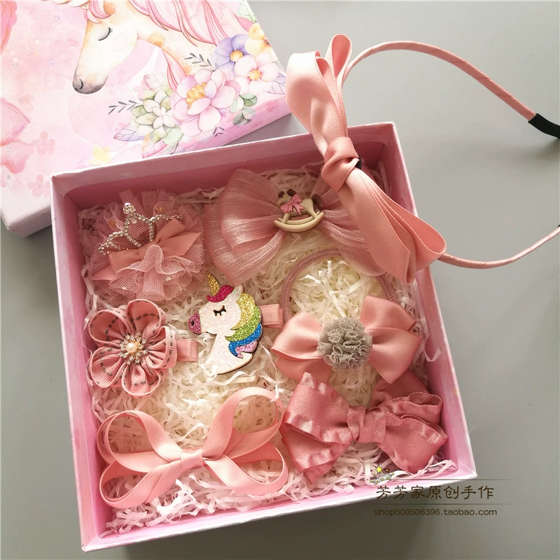 Phụ kiện tóc trẻ em hộp quà cao cấp cô gái nơ thắt nút cho bé kẹp tóc đội đầu vương miện công chúa quà tặng sinh nhật - Phụ kiện tóc