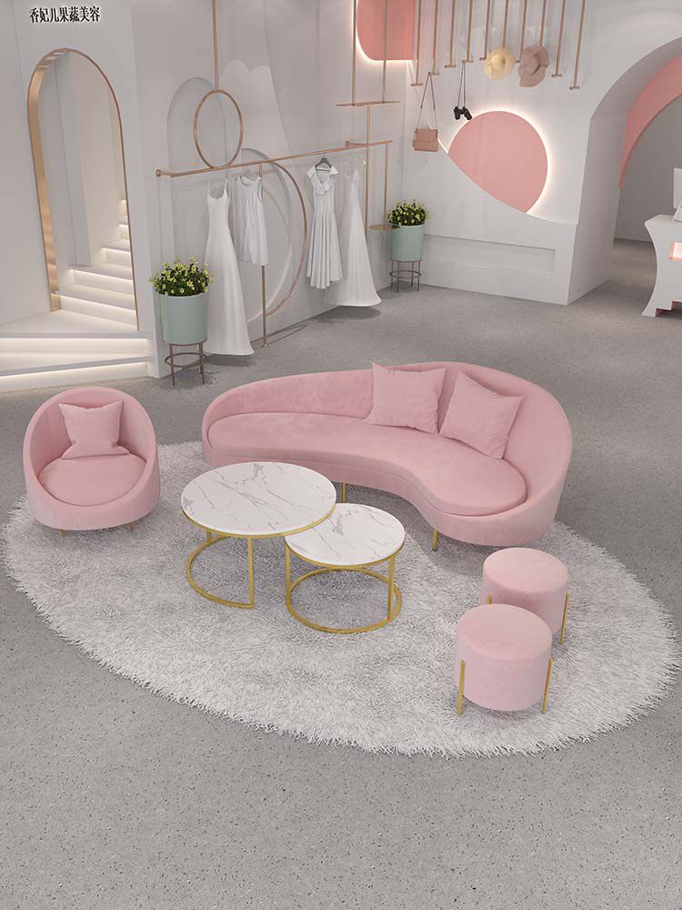 Modern minimalist fabric sofa combination living room Nordic wedding dress clothing store curved light luxury sofa beauty salon reception