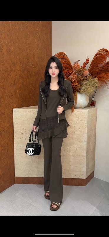 European Station 2026 Autumn New Women's Hooded Jacket + Lace Patchwork Strap Casual Pants Three-Piece Set 8698