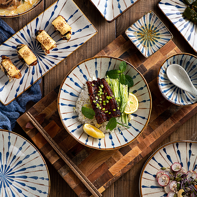 KaiGu Japanese under the glaze color hand - made tall bowl of ceramic tableware plate household food dish of rice bowls bowl rainbow such use