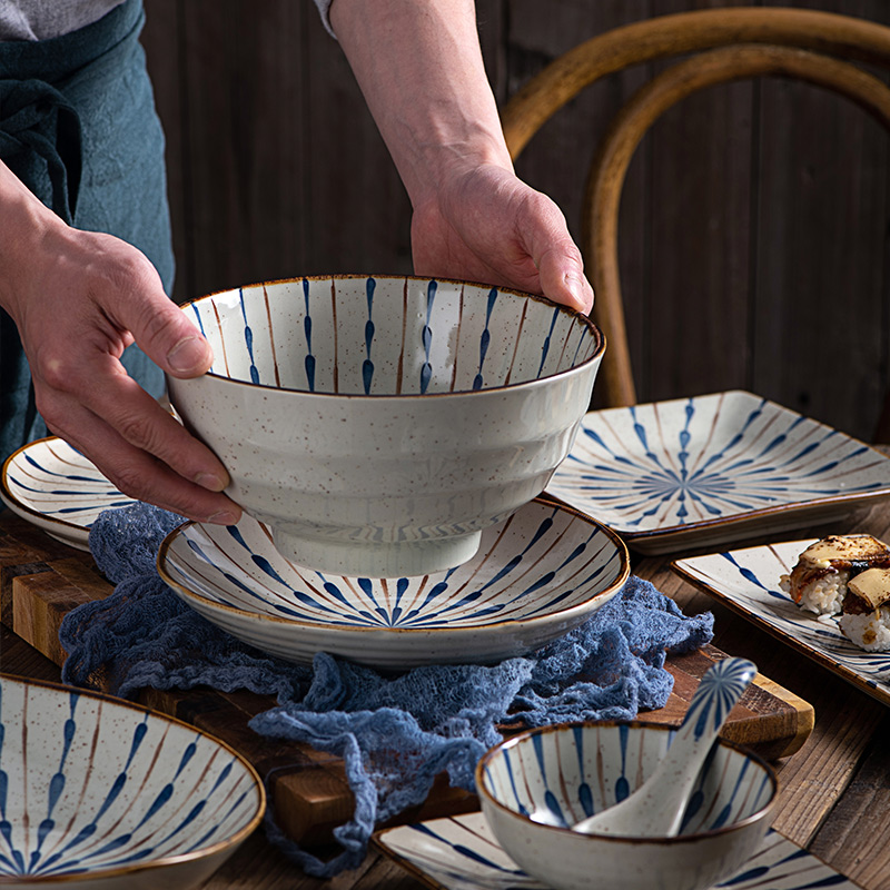 KaiGu Japanese under the glaze color hand - made tall bowl of ceramic tableware plate household food dish of rice bowls bowl rainbow such use