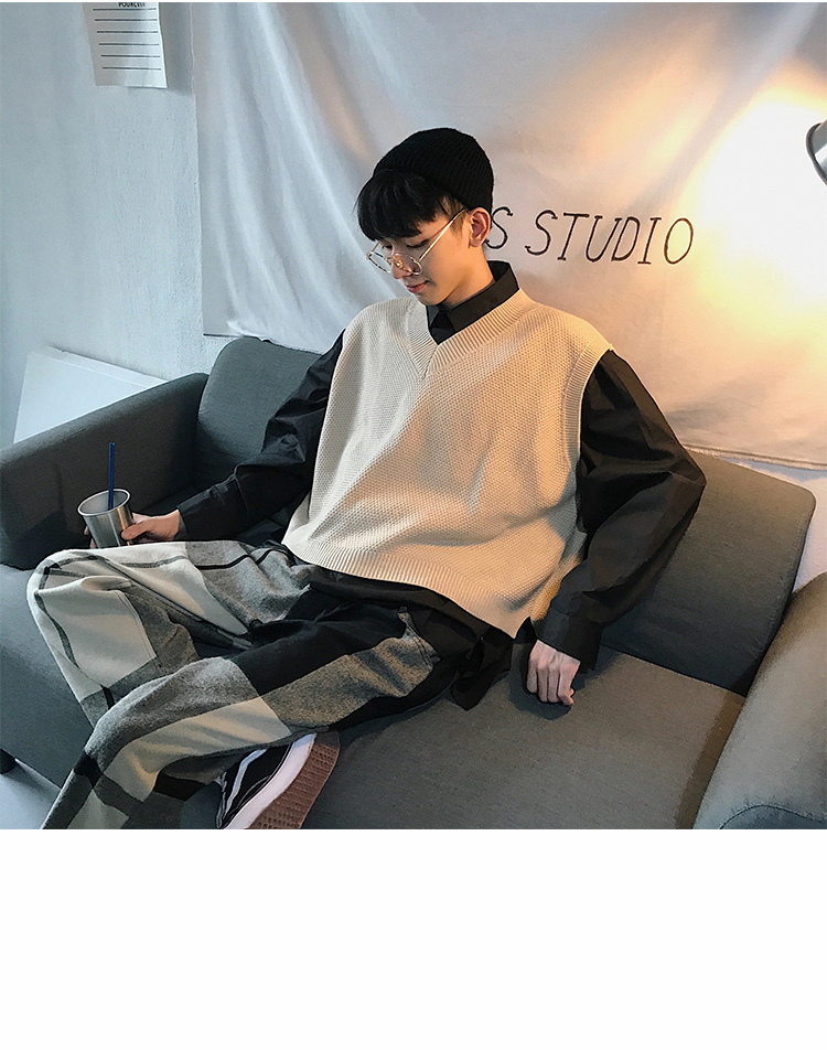 Áo len không tay nam cổ chữ V đan áo vest nam mùa thu Hàn Quốc Loose Casual Canvas Trend Trend Jacket áo len nam cổ lọ hàn quốc