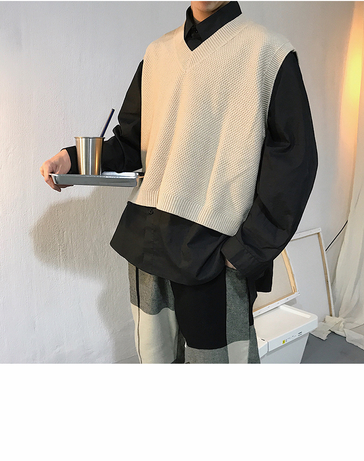 Áo len không tay nam cổ chữ V đan áo vest nam mùa thu Hàn Quốc Loose Casual Canvas Trend Trend Jacket áo len nam cổ lọ hàn quốc