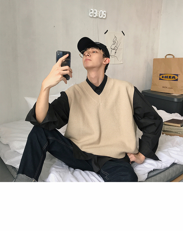 Áo len không tay nam cổ chữ V đan áo vest nam mùa thu Hàn Quốc Loose Casual Canvas Trend Trend Jacket áo len nam cổ lọ hàn quốc