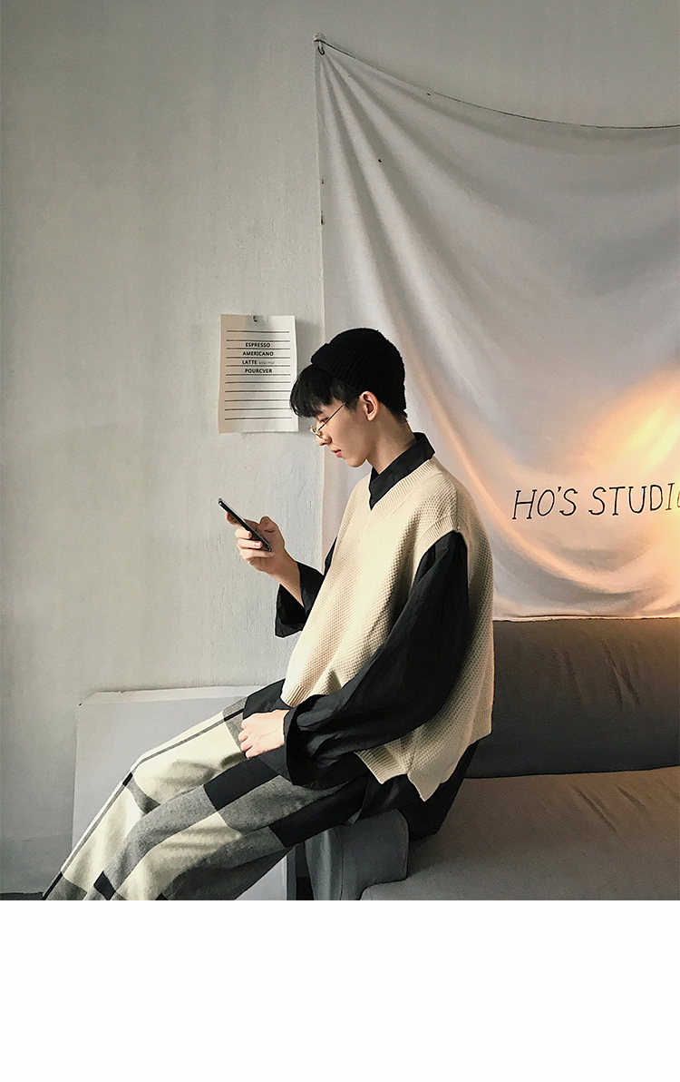 Áo len không tay nam cổ chữ V đan áo vest nam mùa thu Hàn Quốc Loose Casual Canvas Trend Trend Jacket áo len nam cổ lọ hàn quốc