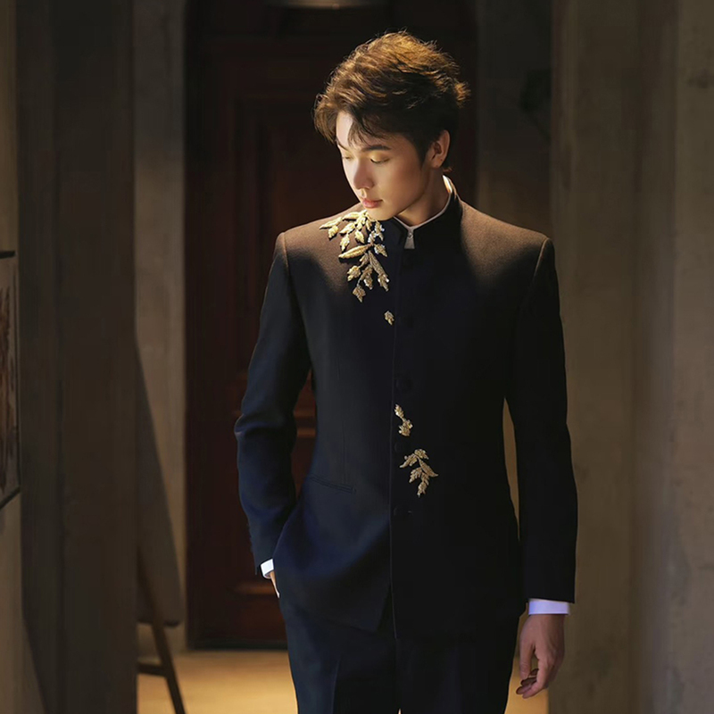 New Chinese-Style National Style Zhongshan Suit for Men, High-End Stand-Up Collar Blazer, Groom's Engagement Wedding Xiuhe Suit Set