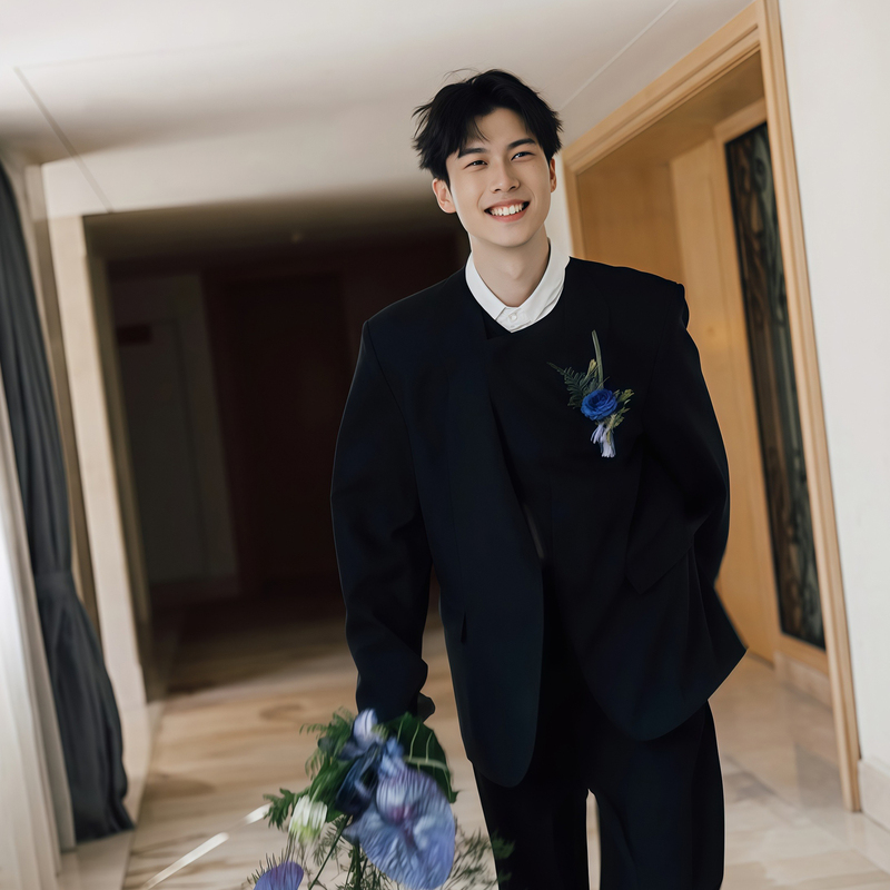 New Chinese-Style High-End Blazer for Men, Casual Round-Neck Suit, Loose Shoulder-Padded Groom's Wedding and Engagement Suit