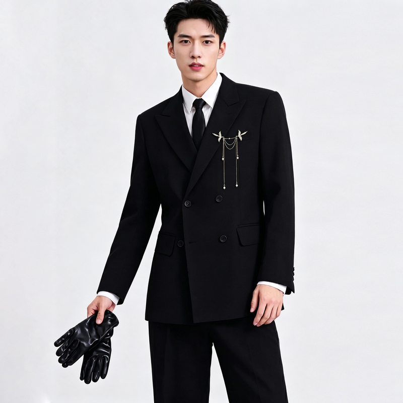 High-End, Stylish Double-Breasted Men's Suit Set for Spring and Autumn, Groom's Wedding and Engagement Suit, Trendy Blazer