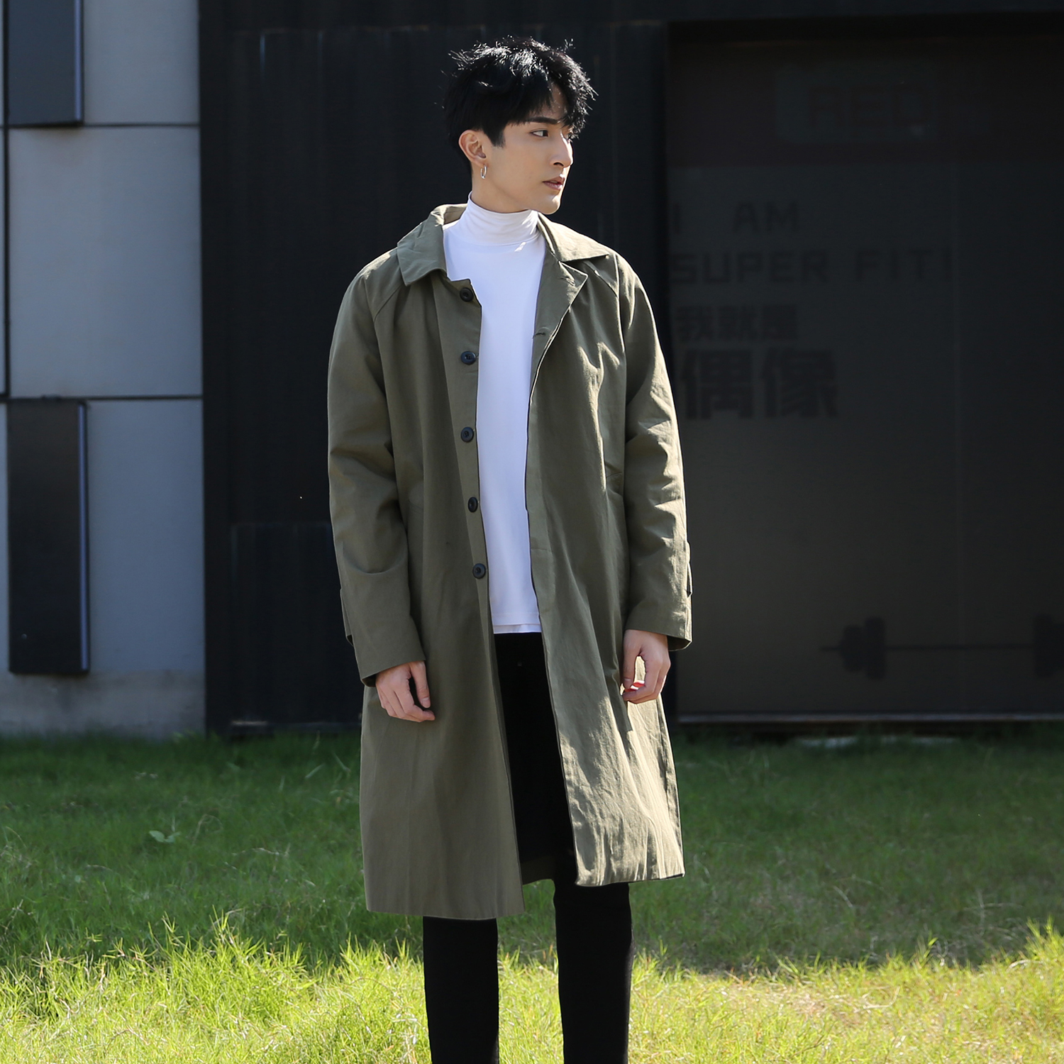 Winewear men's mid-length day ensemble of the men's 2021 Superior senses Spring and autumn ruffled handsome casual coat-of-the-coat-Taobao