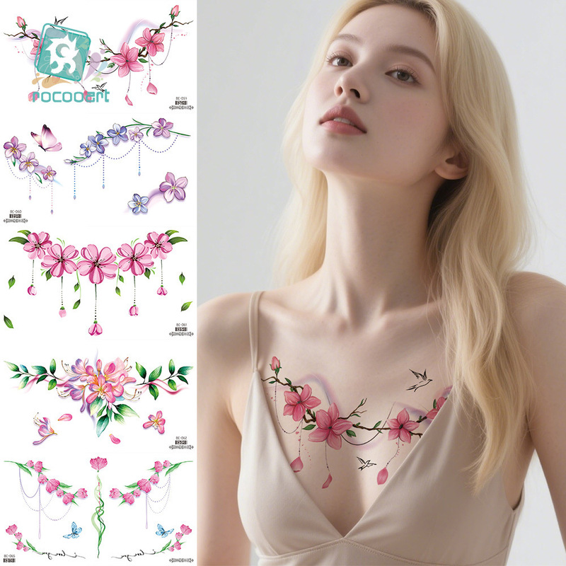 Tattoo Stickers Are Semi-Permanent, Waterproof, Long-Lasting, and Can Be Used on the Collarbone, Chest, and Sternum. Personalized Floral Designs, Beautiful and Artistic