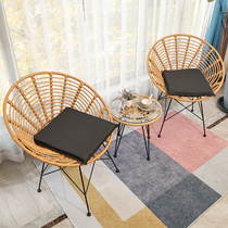 Rattan chair three-piece balcony small table and chair coffee table terrace rattan outdoor leisure Nordic creative courtyard rattan chair combination