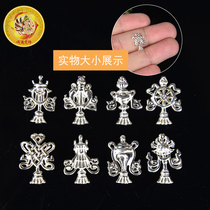  Sterling silver solid mini eight auspicious eight treasures for Manza Buddha Statue bottle stupa supplies Gem auspicious eight Treasures set