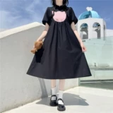 Японское милое приталенное ретро платье с коротким рукавом, длинная юбка, средней длины