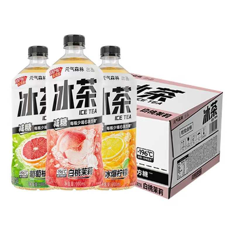 Yuanqi Forest Ice Tea Large Bottle Full Box Sugar Reduced Vitamin C Lemon Tea Grapefruit Ice Tea 900ml*12 Bottles
