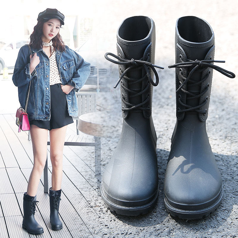 Spring and autumn new fashion pony boots galoshes lightweight non-slip water rain boots medium tube water shoes rubber shoes tide adult rain shoes women