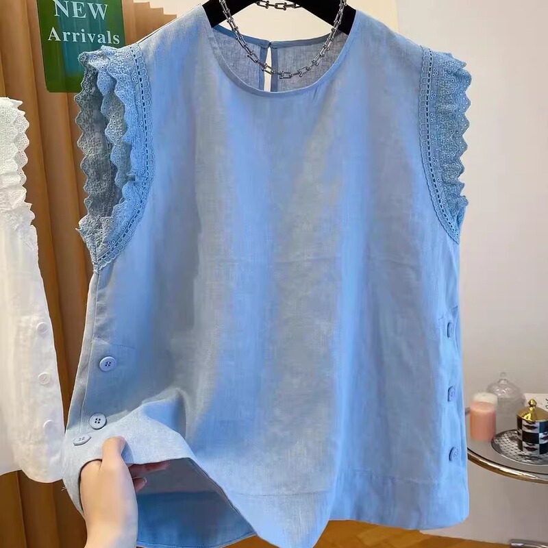 Original Export Surplus 2025 Summer 115kg Plus-Size New Pure Cotton Lace Sleeveless Tank Top Women's Shirt Versatile Original Export Surplus 2025 Summer 115kg Plus-Size New Pure Cotton Lace Sleeveless Tank Top Women's Shirt Versatile