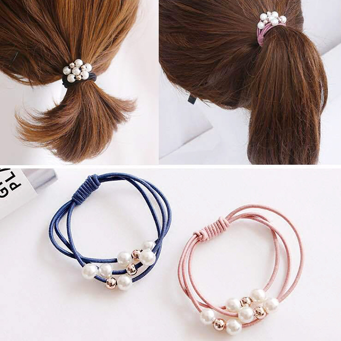 Automatic Wholesale Za Hair Leather Fascia Pearl Strings Beads Hair Accessories Hair Circles Cherry Colored Beads Multilayer