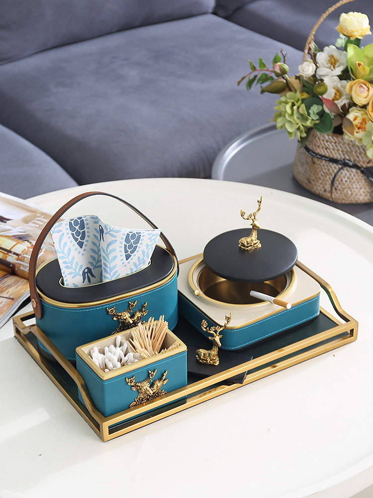 Light luxury American tissue box Living room remote control storage box Dining room decoration Coffee table tray Soft outfit matching set