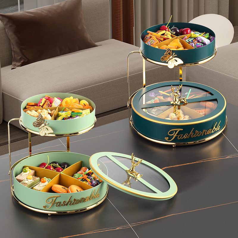 American light luxury fruit disk candy box household double deck with dry fruit plate living room rotating nut collection box