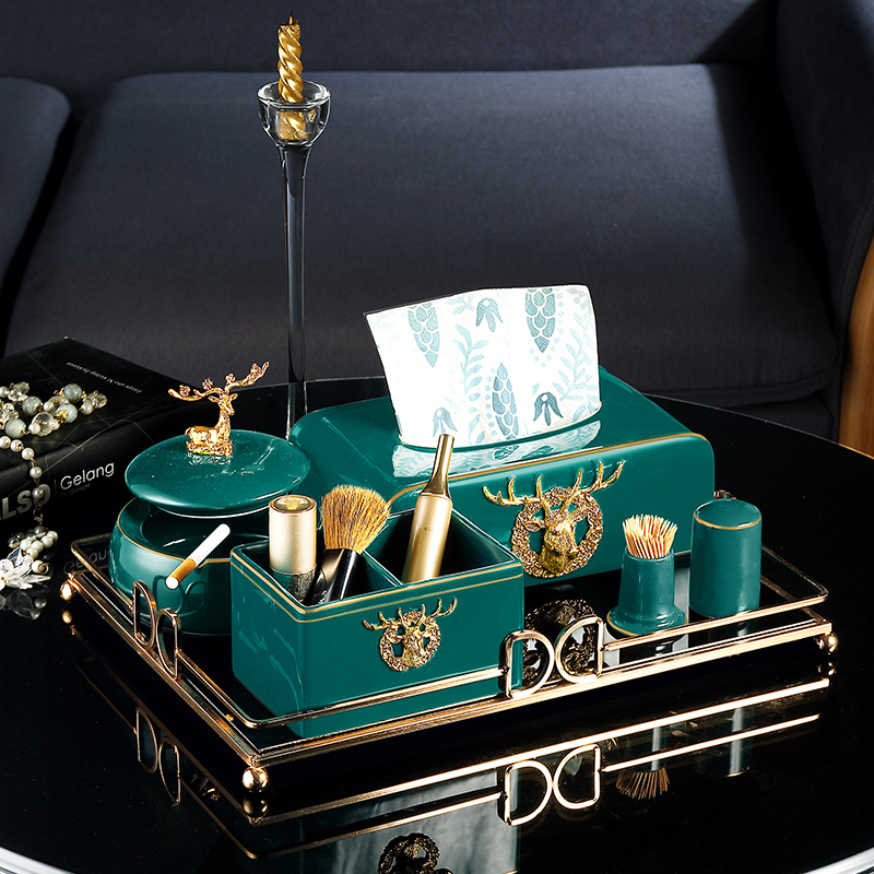 Ceramic light luxury household coffee table decoration set American tissue box napkin paper box Living room remote control storage box