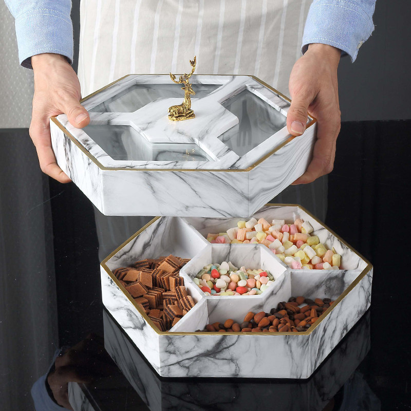 American home swivel Dry fruit tray Compartment With Lid Nut Tray Water Fruit Tray Living Room Light Lavish Snack Candy Containing Box