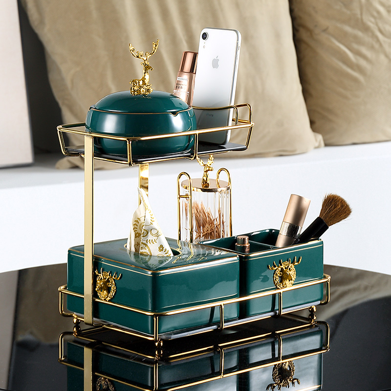 Light Extravagant Home Living Room Ceramic Paper Towel Box Suit American Tea Table Remote Control Containing Box Double Table Toilet Paper Box