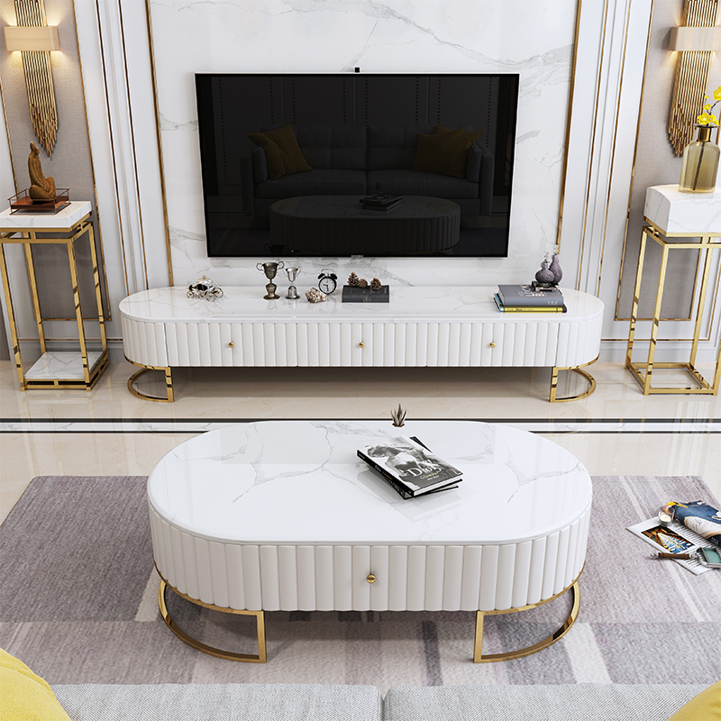 Light luxury post-modern stainless steel marble tea table combination simple household living room Nordic tea table small family furniture