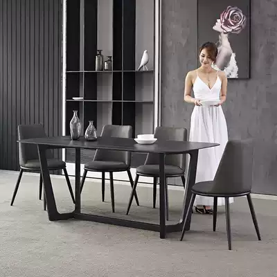 Italian minimalist imported rock board table small apartment 6 people dining table Nordic light luxury table simple modern
