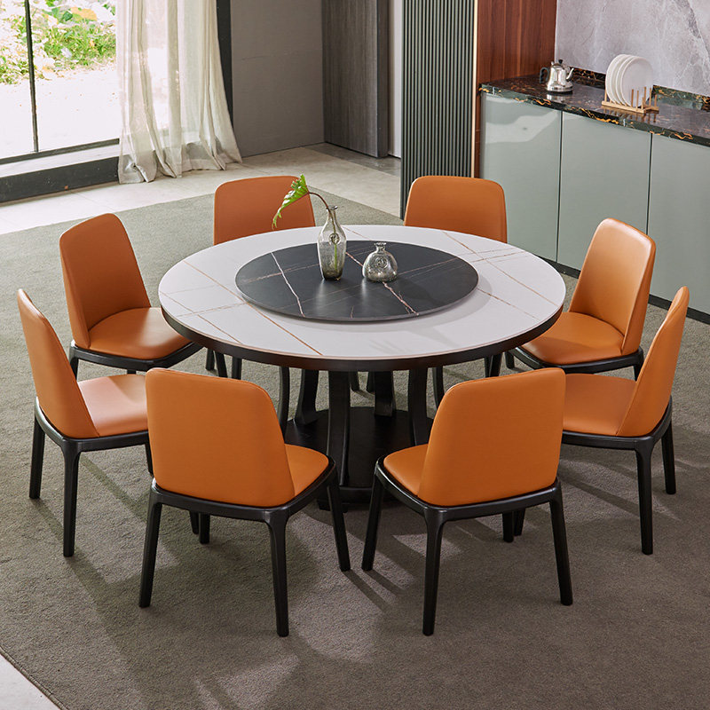 Nordic round rock board table home with turntable solid wood table Italian round table modern minimalist minimalist round table