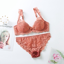 French bars Sexy gathered thin lace big chest small rimmed underwear set Thin cotton bra adjustment type