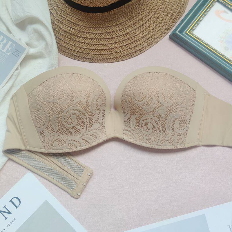 European and American brands Invisible bra half cup 1 2 cups of smear without shoulder strap non-slip underwear ultra slim fit Grace