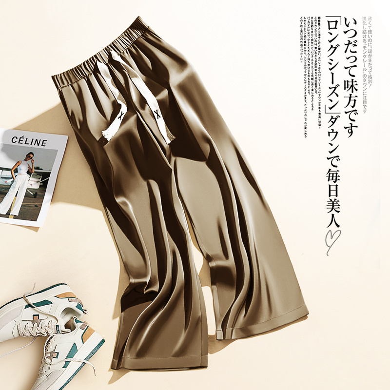 Trendy High-End Acetate Satin Wide-Leg Pants for Men, Summer 2025 New Style, Loose Casual Straight-Leg Drapey Sweatpants