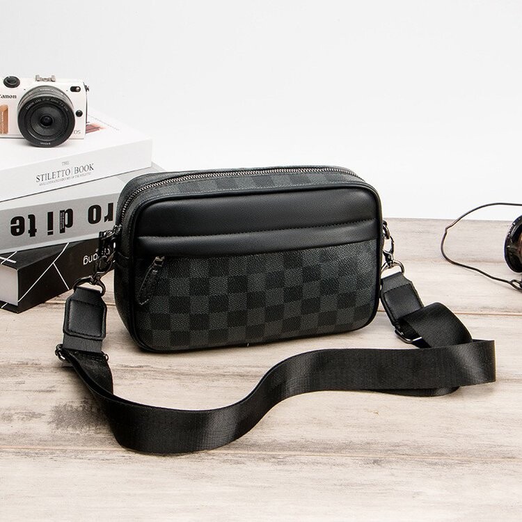 Classic plaid one-shoulder messenger bag men's fashion simple and versatile tooling tide bag business casual postman small cross bag