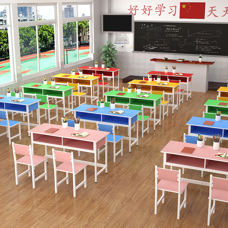 Children Elementary School Students Double Class Table And Chairs Simple School Classroom Training Desk Coaching Class Remedial Class Writing Desk Double-Taobao