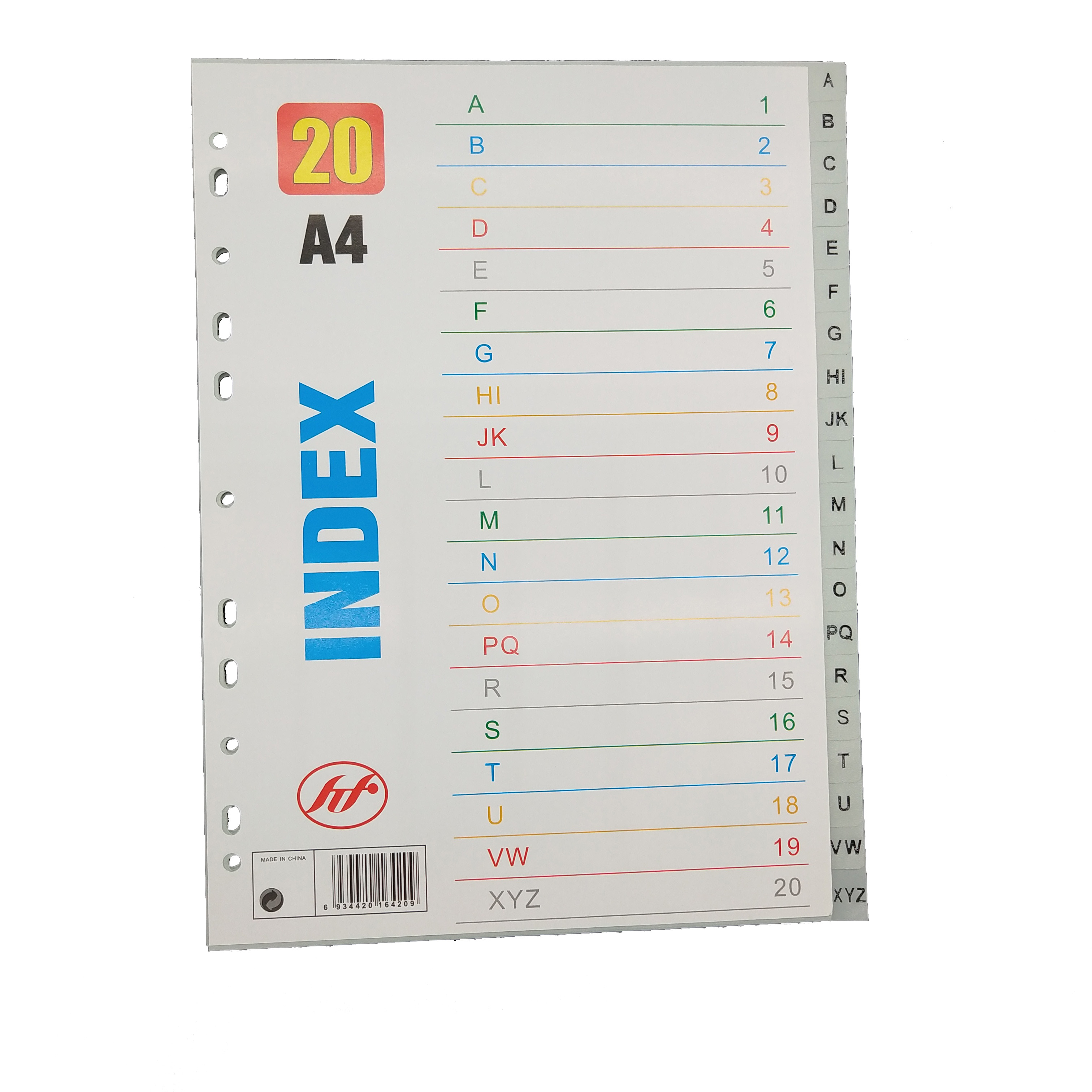 20 pages English A -- Z paginated paper loose-leaf This index page separating page applies 2 3 4 11 holes folder
