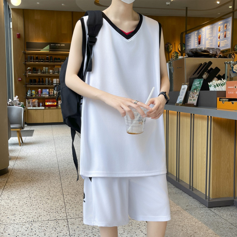 Basketball Uniform Set for Men, Large Size, Ice Silk Sleeveless Sports Running Fitness Training Team Competition Group Purchase Jersey Team Uniform
